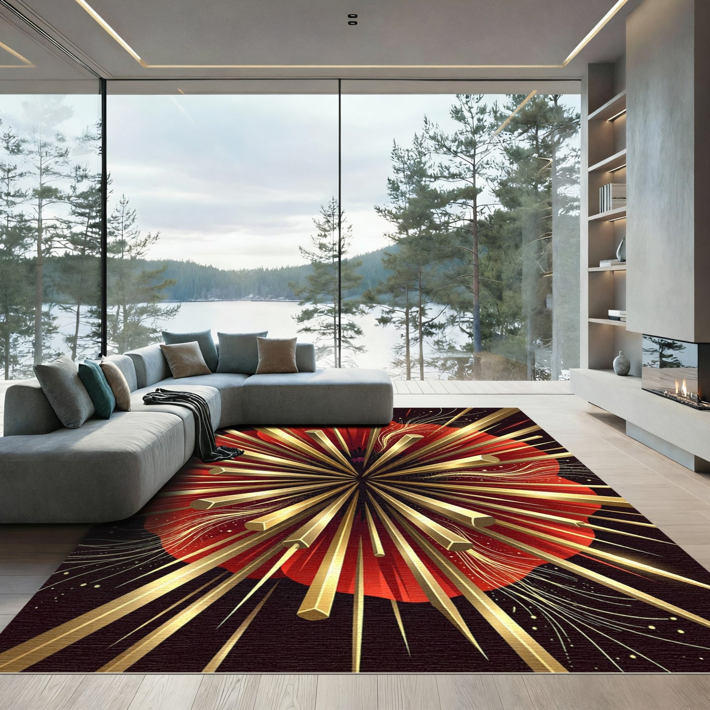 Crimson Gold Starburst Poppy Rug