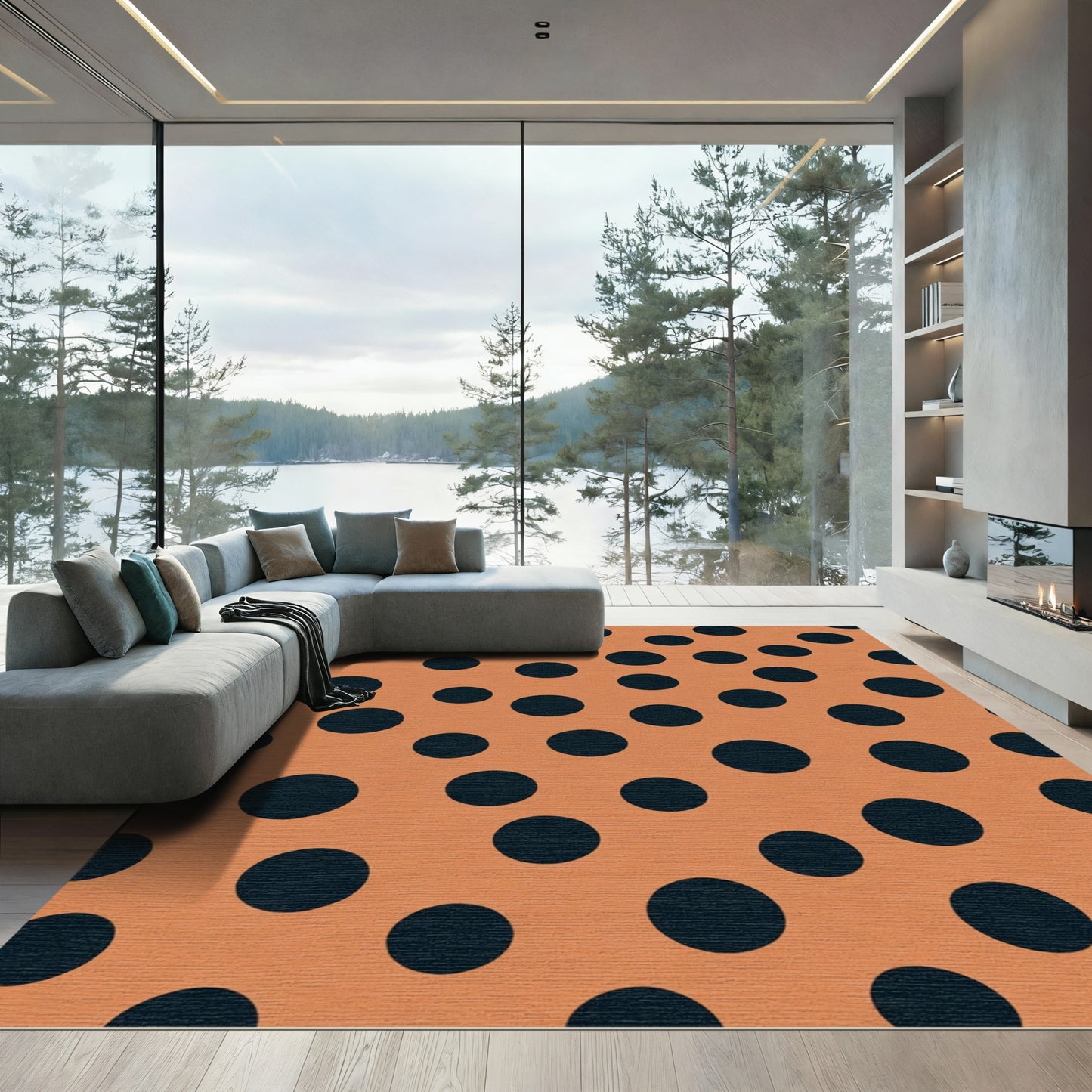 Orange Black Polka Dot Scatter Rug