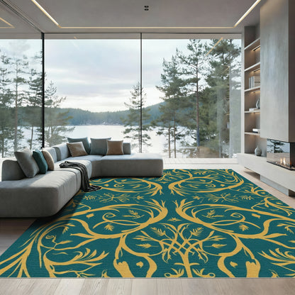 Teal Gold Botanical Flourish Rug