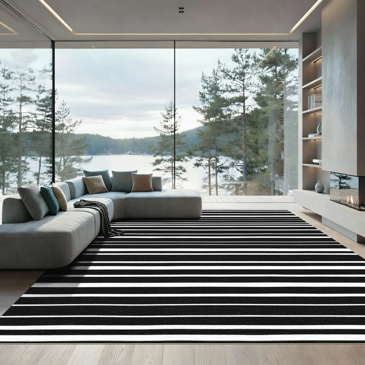 Bold Black White Hand Drawn Stripes Rug