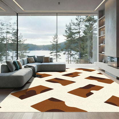 Brown Ochre Abstract Block Rug