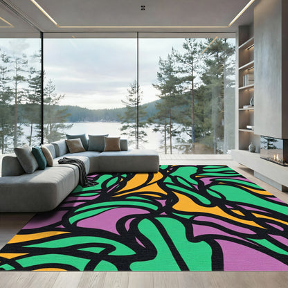 Abstract Whimsy Purple Orange Green Flow Rug