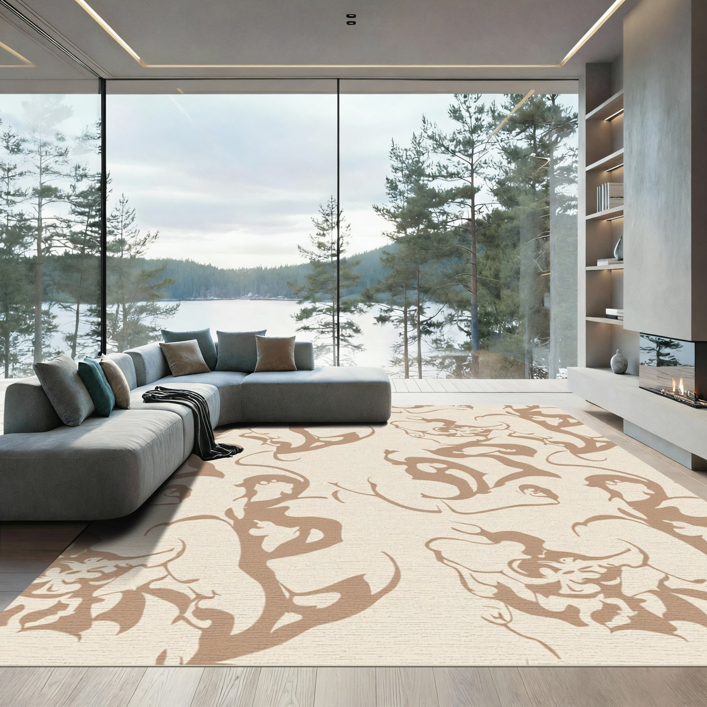 Earthy Brown Abstract Swirl Composition Rug