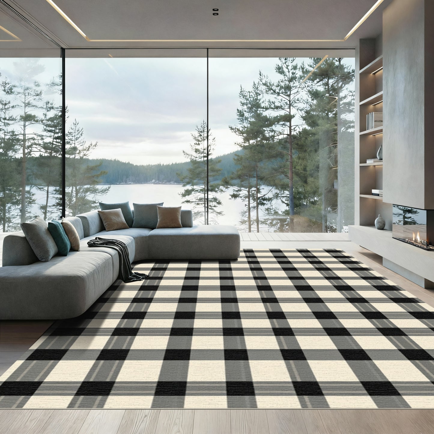 Classic Black Cream Tartan Check Rug