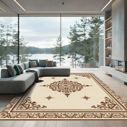 Brown Faded Floral Medallion Border Rug
