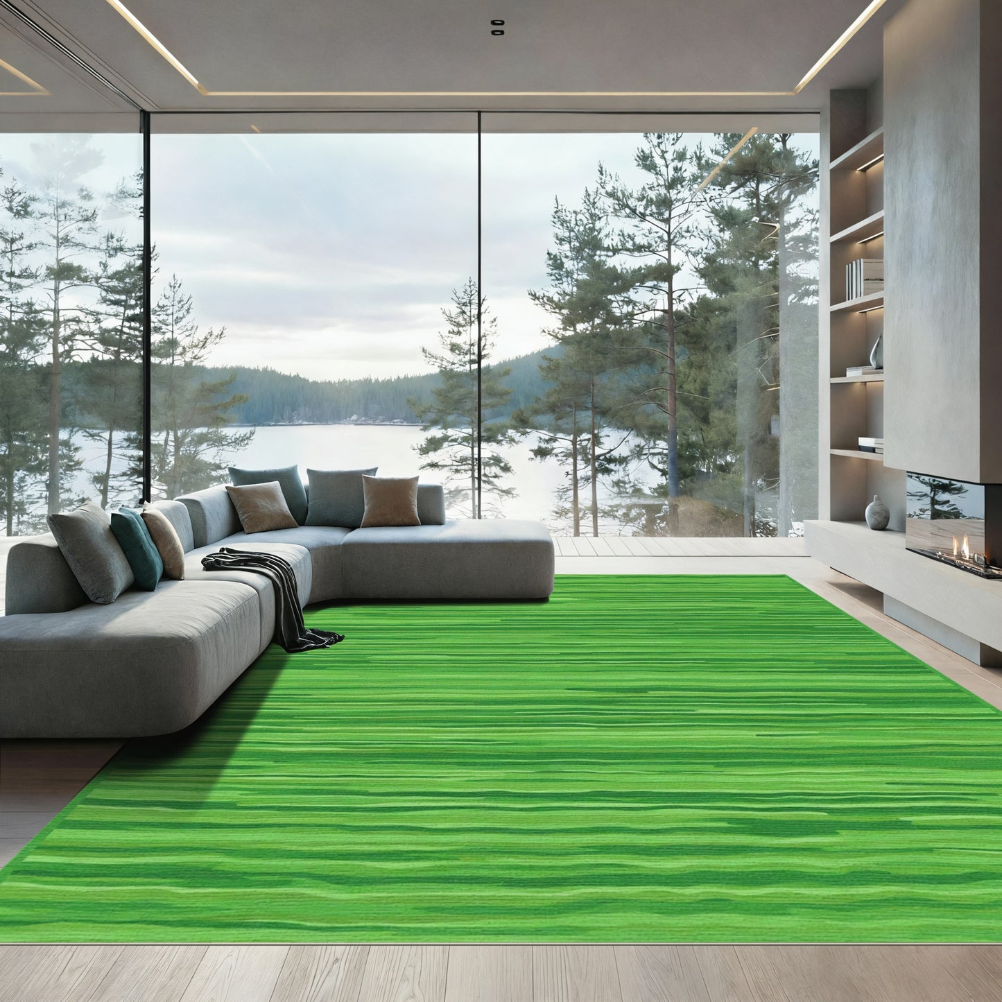 Verdant Green Textured Stripe Rug