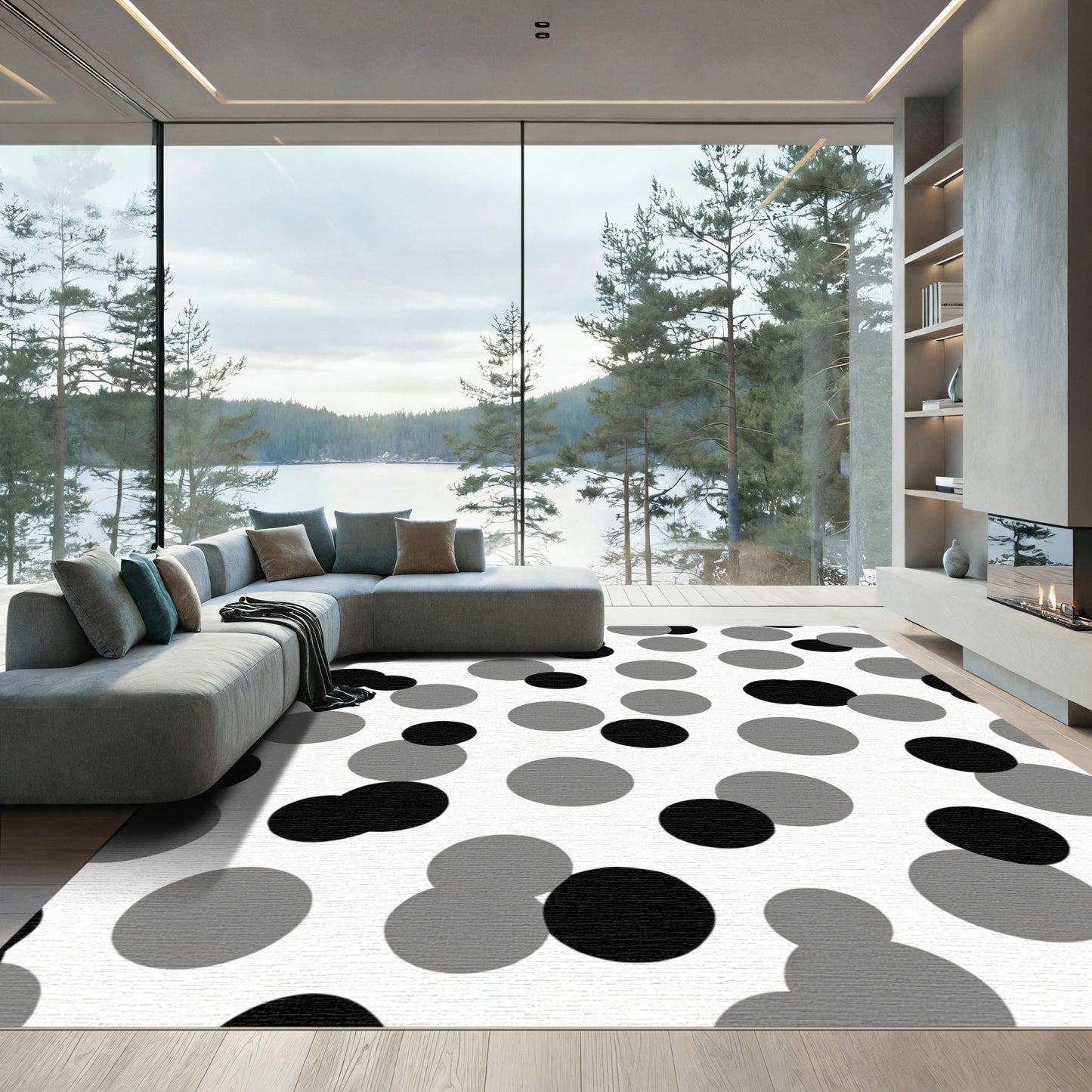 Black Gray Polka Dot Medley Rug