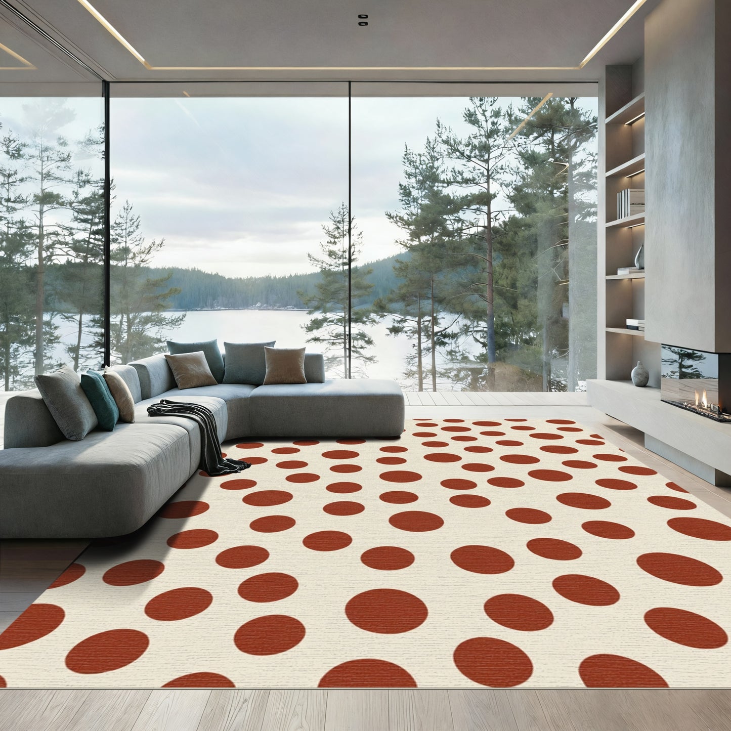 Cream And Red Polka Dots Rug