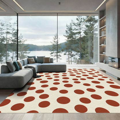 Cream And Red Polka Dots Rug