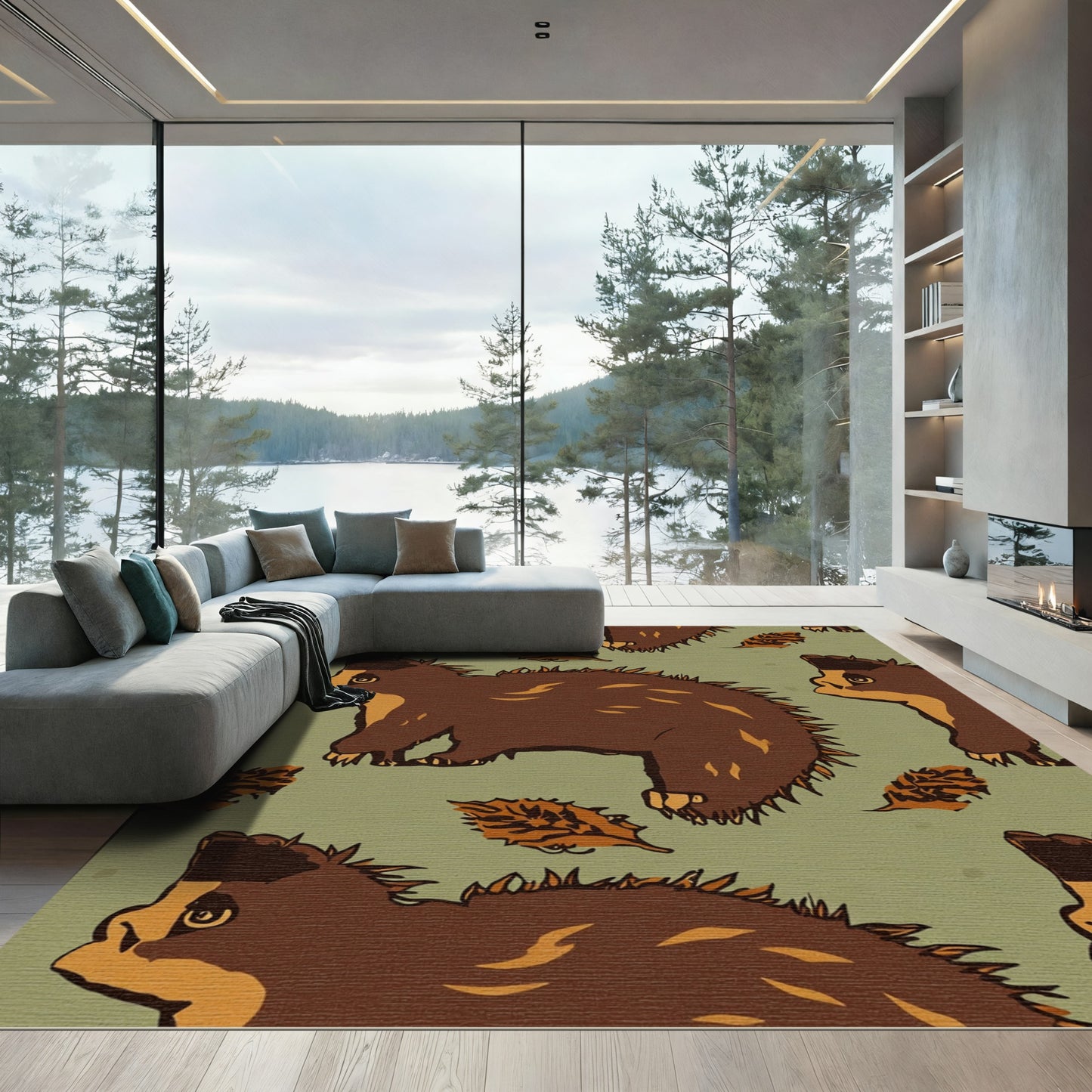 Brown Bear Autumn Leaves Repeating Rug