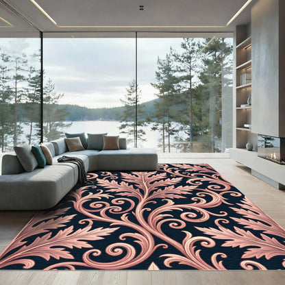Rose Gold Vine Scrollwork Rug