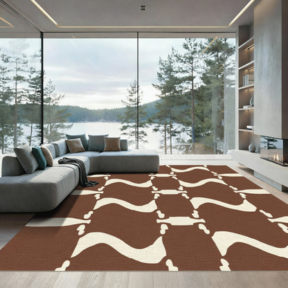 Brown Cream Abstract Organic Wave Rug