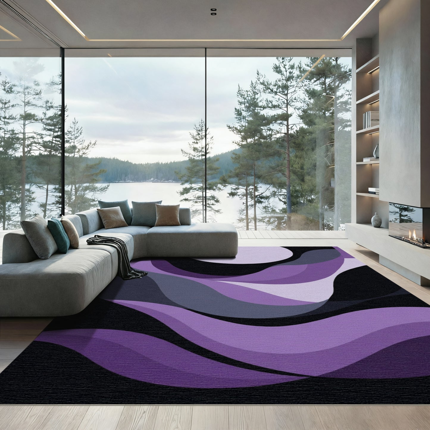 Amethyst Swirls Abstract Circle Rug