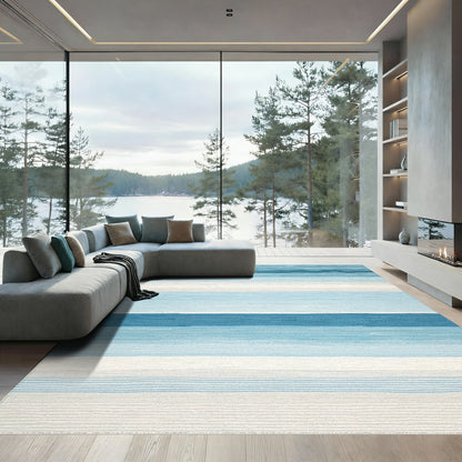 Gradient Blue Horizontal Striped Rug