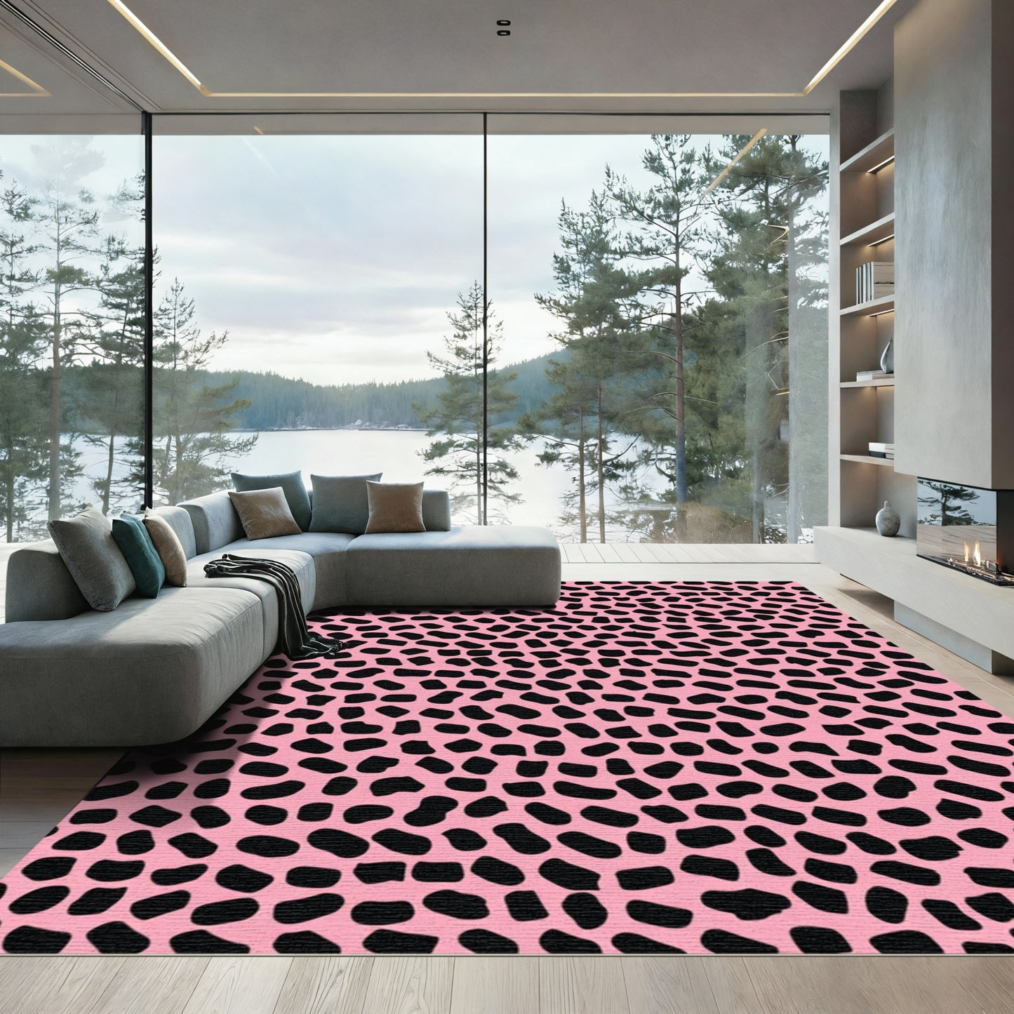 Pink Black Spots Scatter Rug
