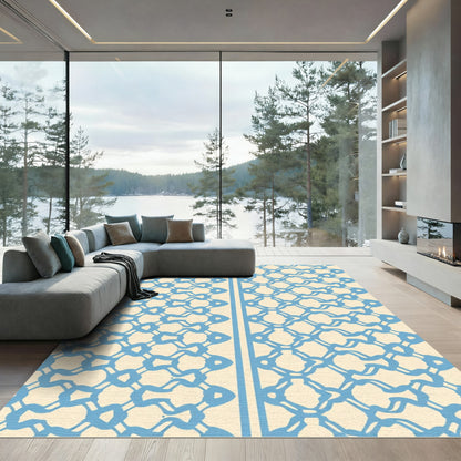 Pale Blue Lattice Geometric Rug
