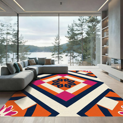 Bold Abstract Floral Diamond Composition Rug