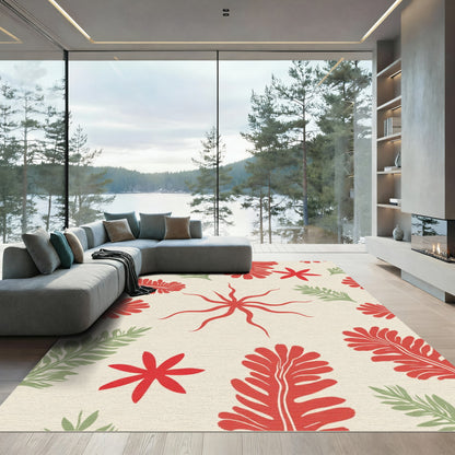 Rustic Red Green Botanical Fern Rug