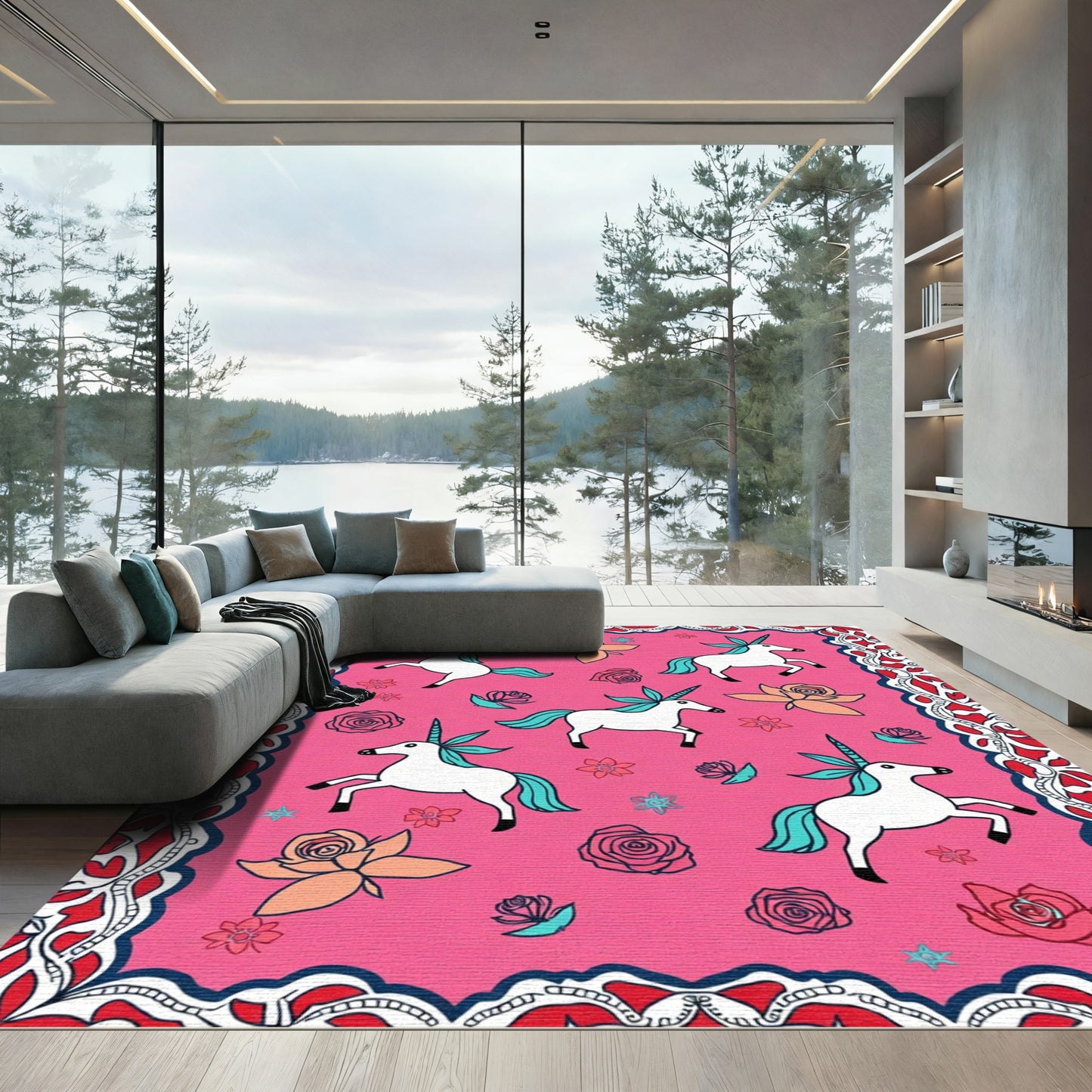 Pink Unicorn Rose Garden Rug