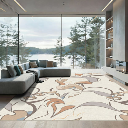 Abstract Earthy Tone Floral Scroll Rug