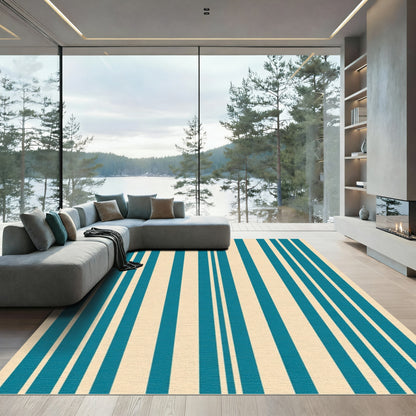 Teal Cream Vertical Stripe Rug