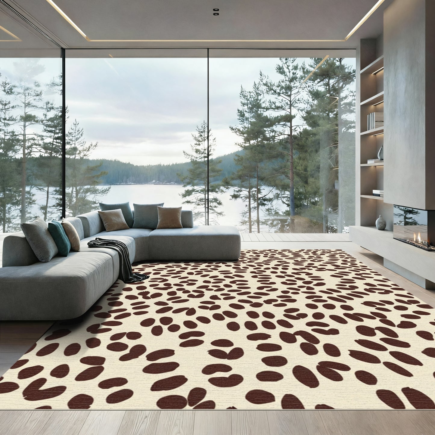 Cream Dark Brown Polka Dot Rug