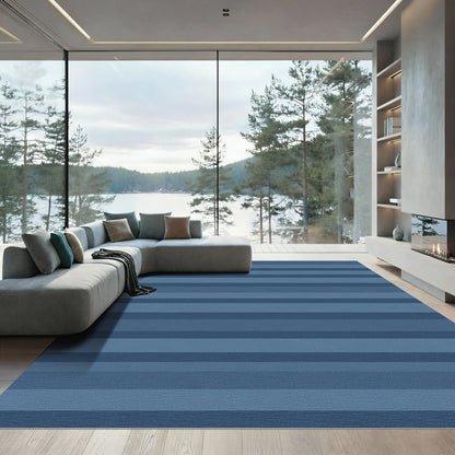 Classic Horizontal Slate Blue Stripes Rug