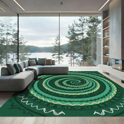 Emerald Green Swirling Tribal Rug