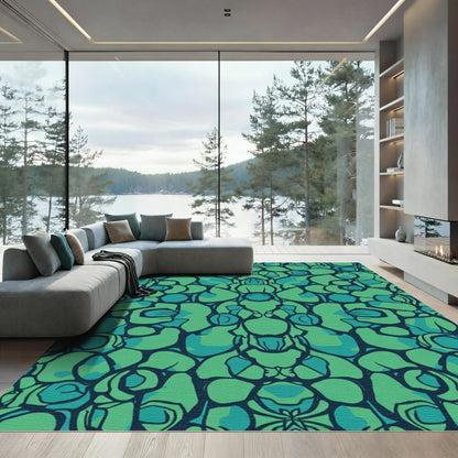 Emerald Teal Organic Symmetrical Flow Rug