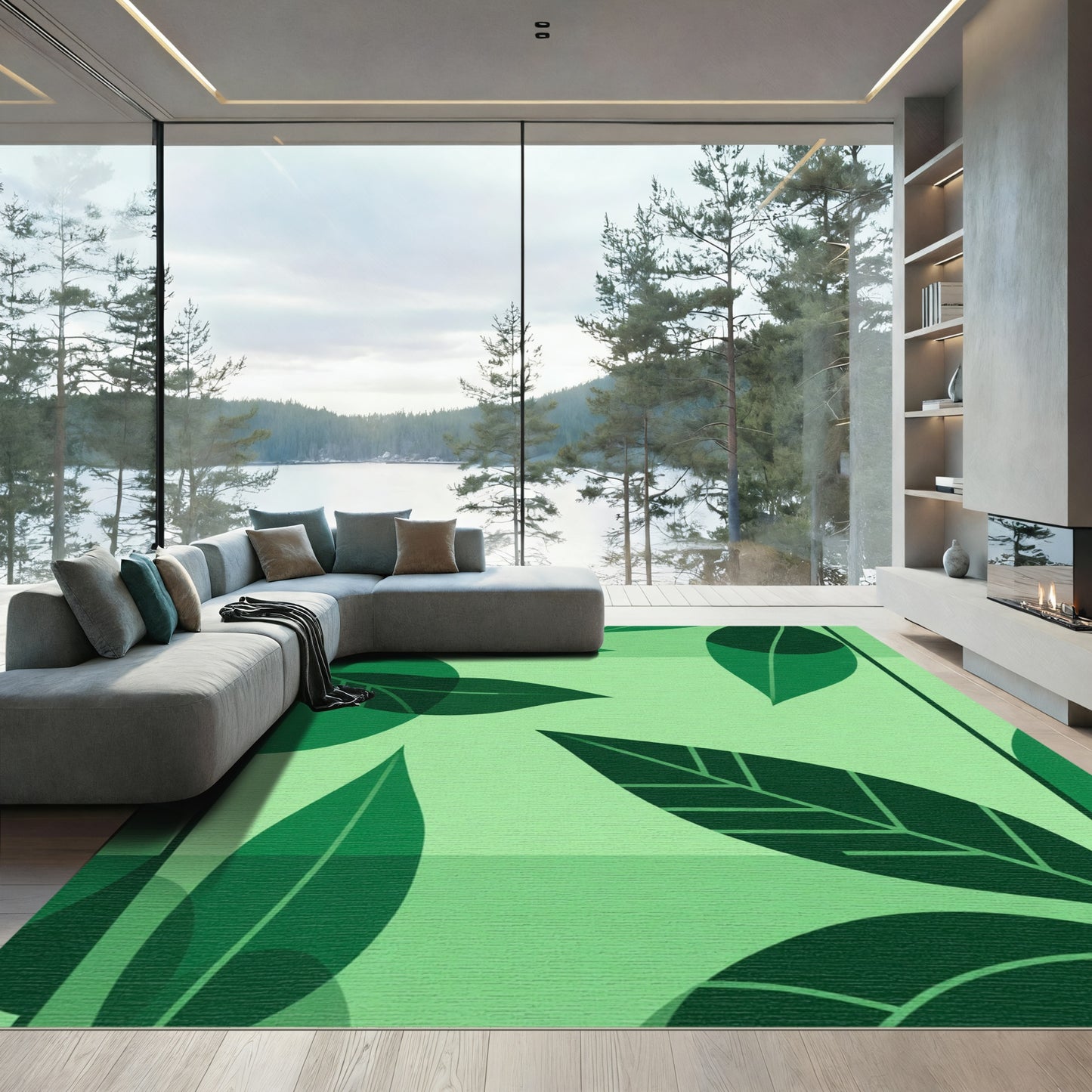 Deep Green Leafy Grove Harmony Rug