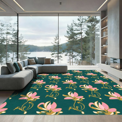 Pink Golden Floral Swirl Rug