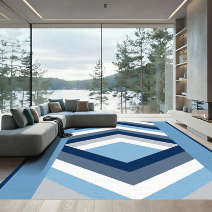 Navy Blue Geometric Diamond Chevron Rug