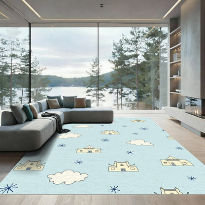 Soft Yellow Adobe Houses Sky Blue Rug
