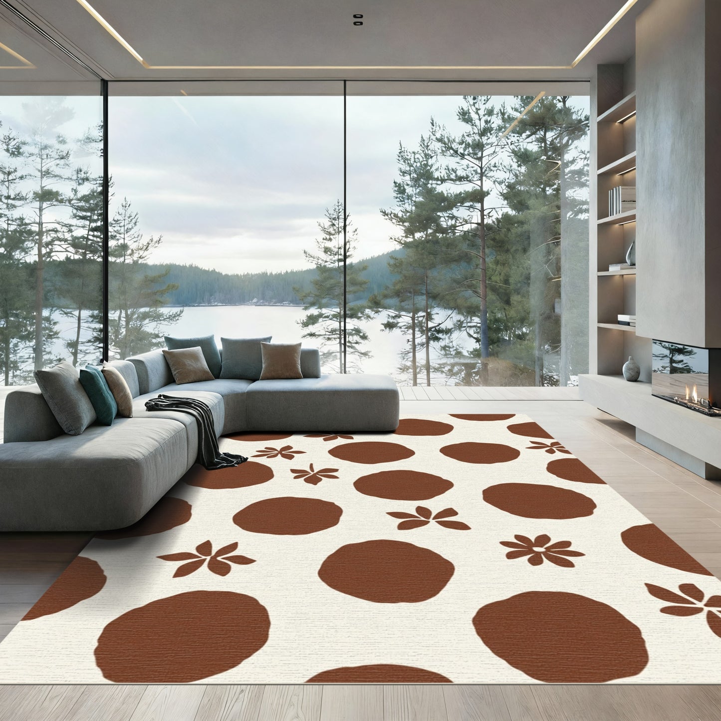 Rich Brown Polka Dot Starburst Field Rug