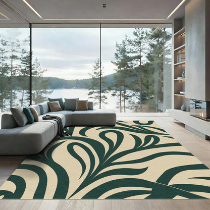 Deep Teal Swirls Abstract Organic Rug