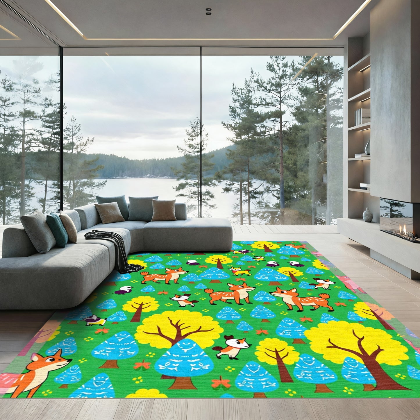 Whimsical Fox Forest Friends Garden Rug