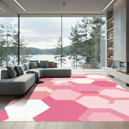 Pink Geometric Hexagon Layered Rug