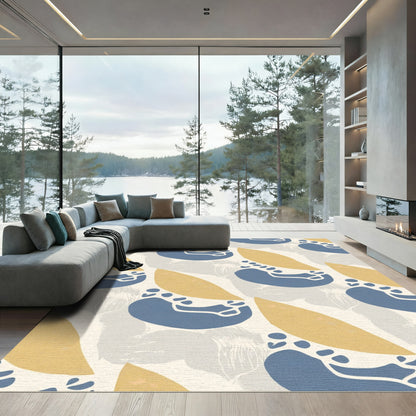 Abstract Ochre Navy Organic Shapes Rug