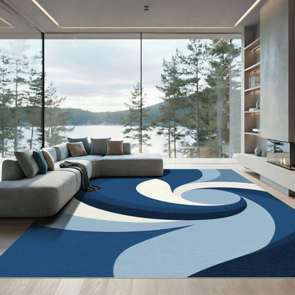 Deep Blue Swirling Abstract Rug