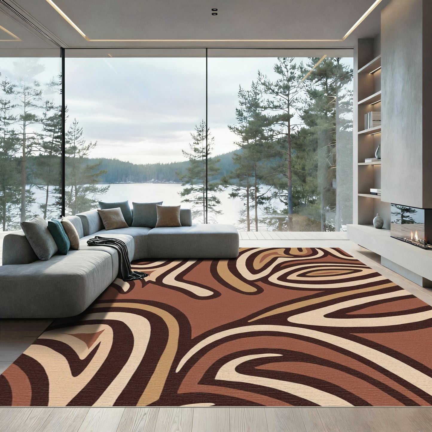 Brown Cream Swirl Abstract Earth Tones Rug