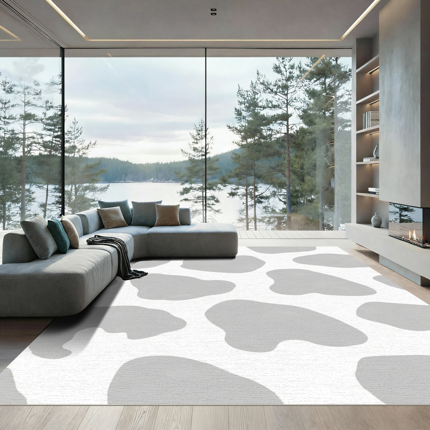 Soft Gray Abstract Spots Rug
