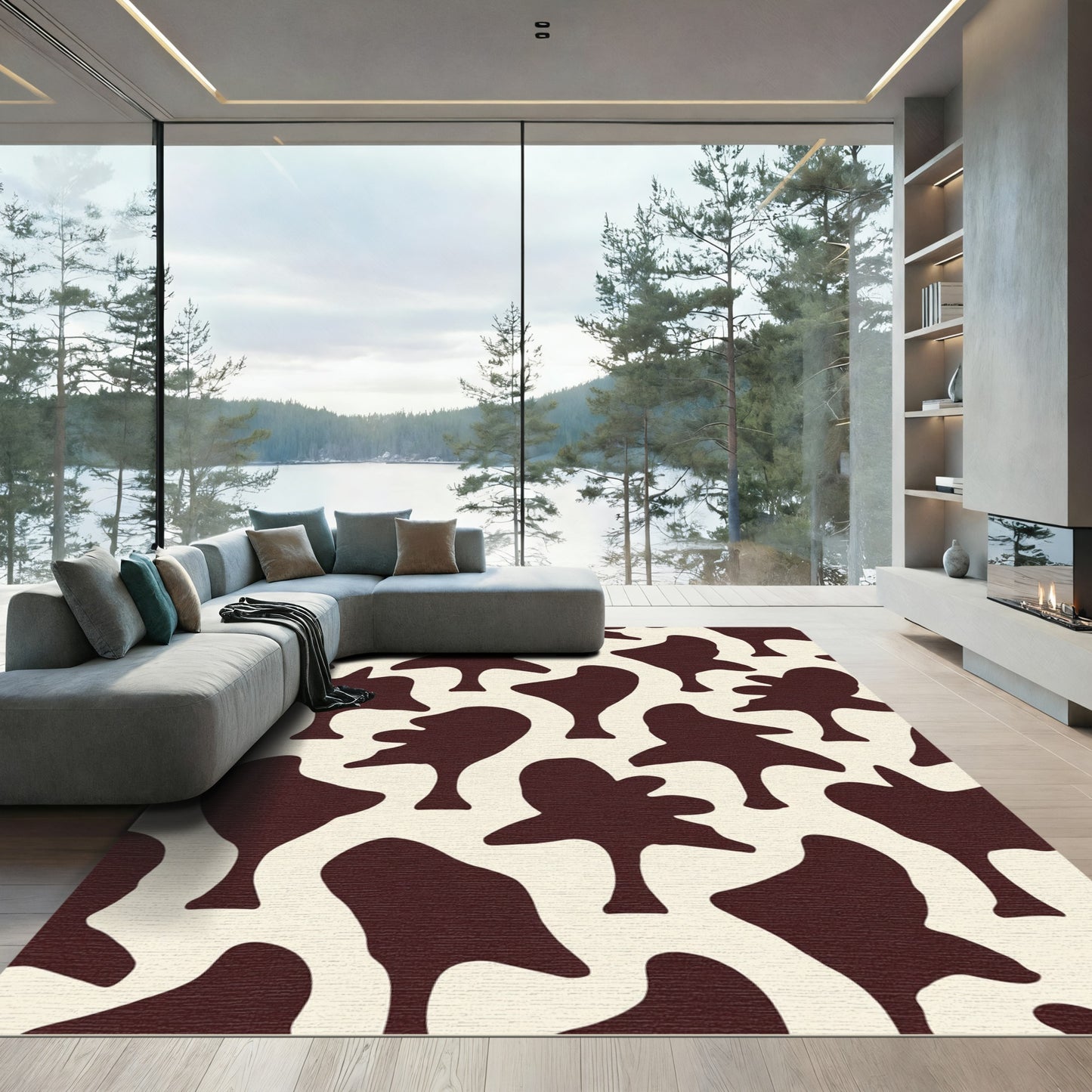 Brown Cream Abstract Blotchy Tree Shapes Rug