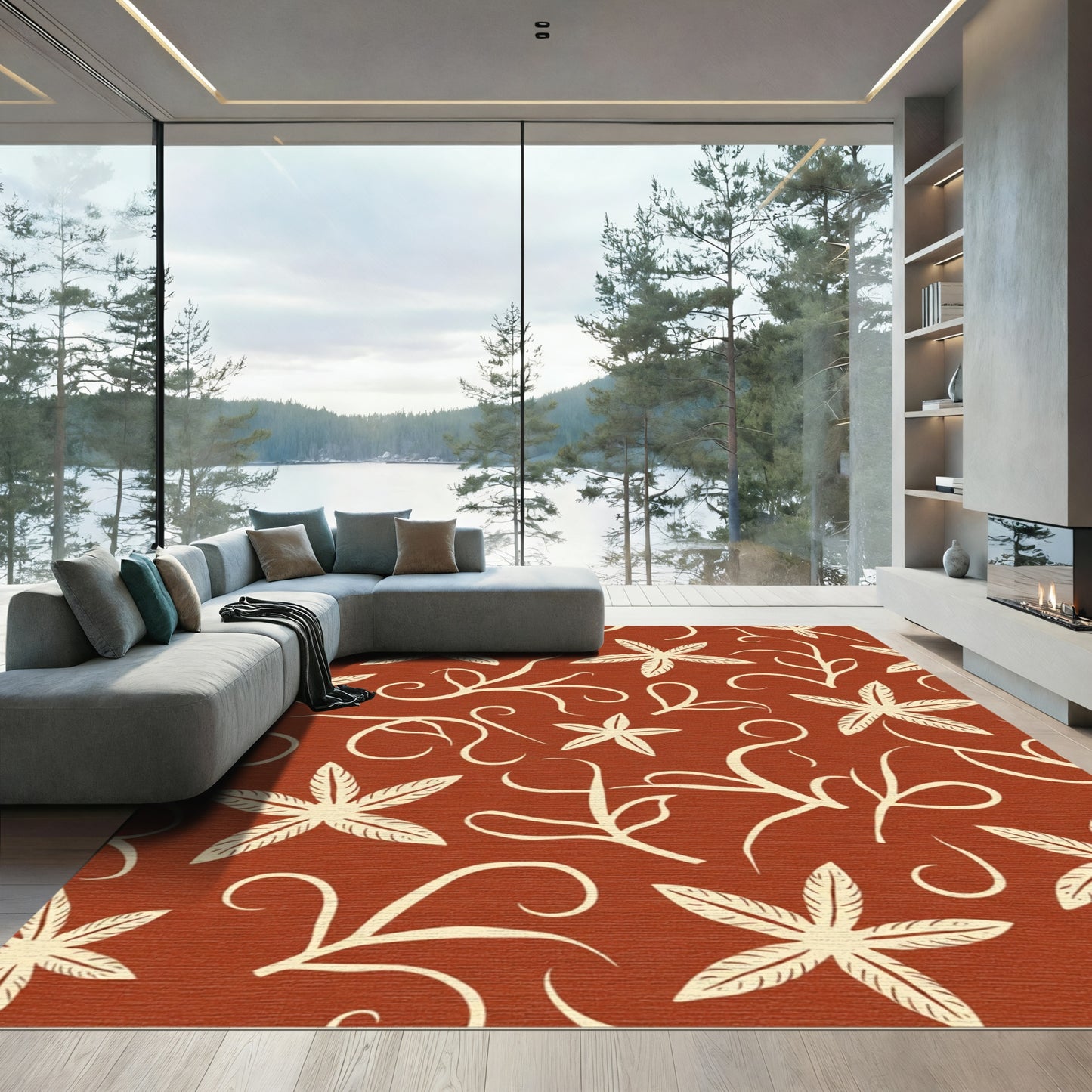 Terracotta Twisting Vine Floral Rug