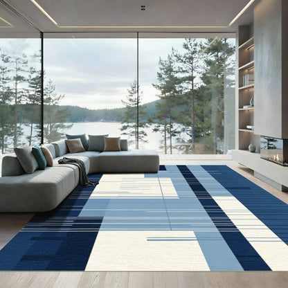 Indigo Blues Abstract Geometric Stripes Rug