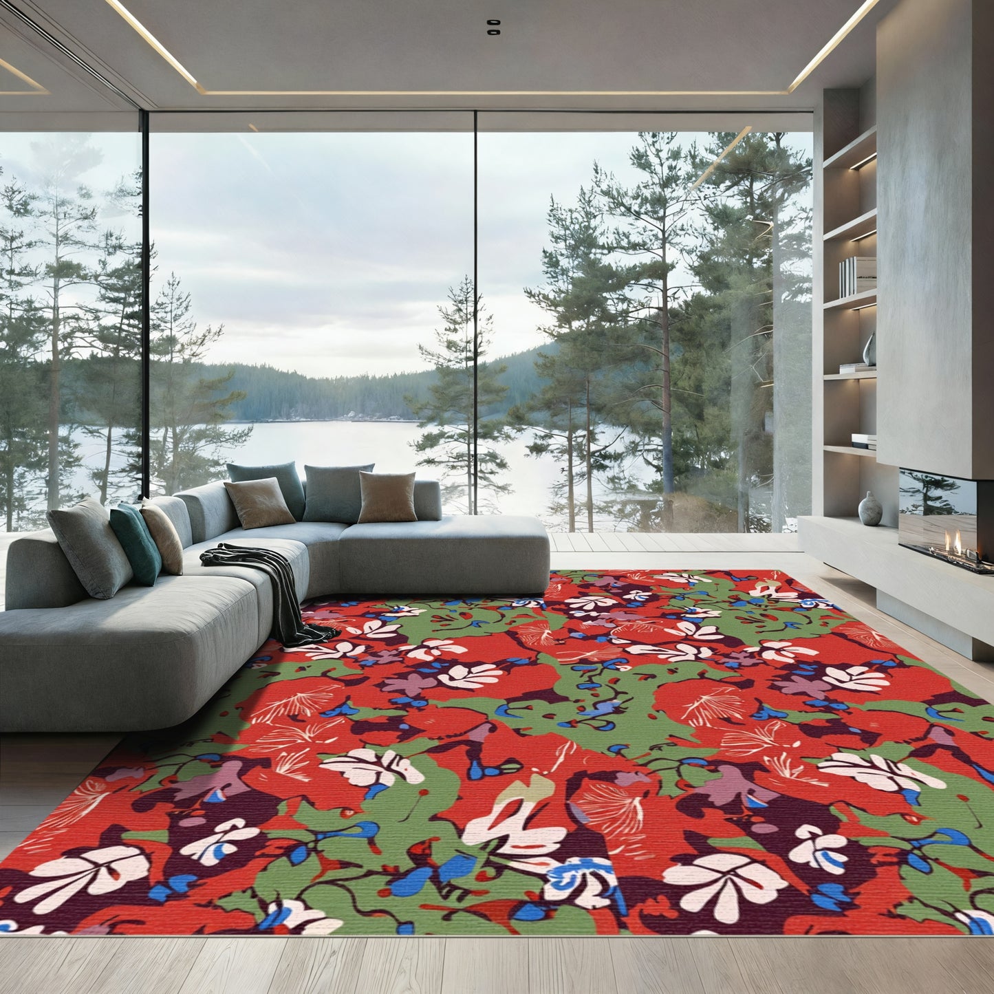 Crimson Floral Scarlet Garden Bloom Rug