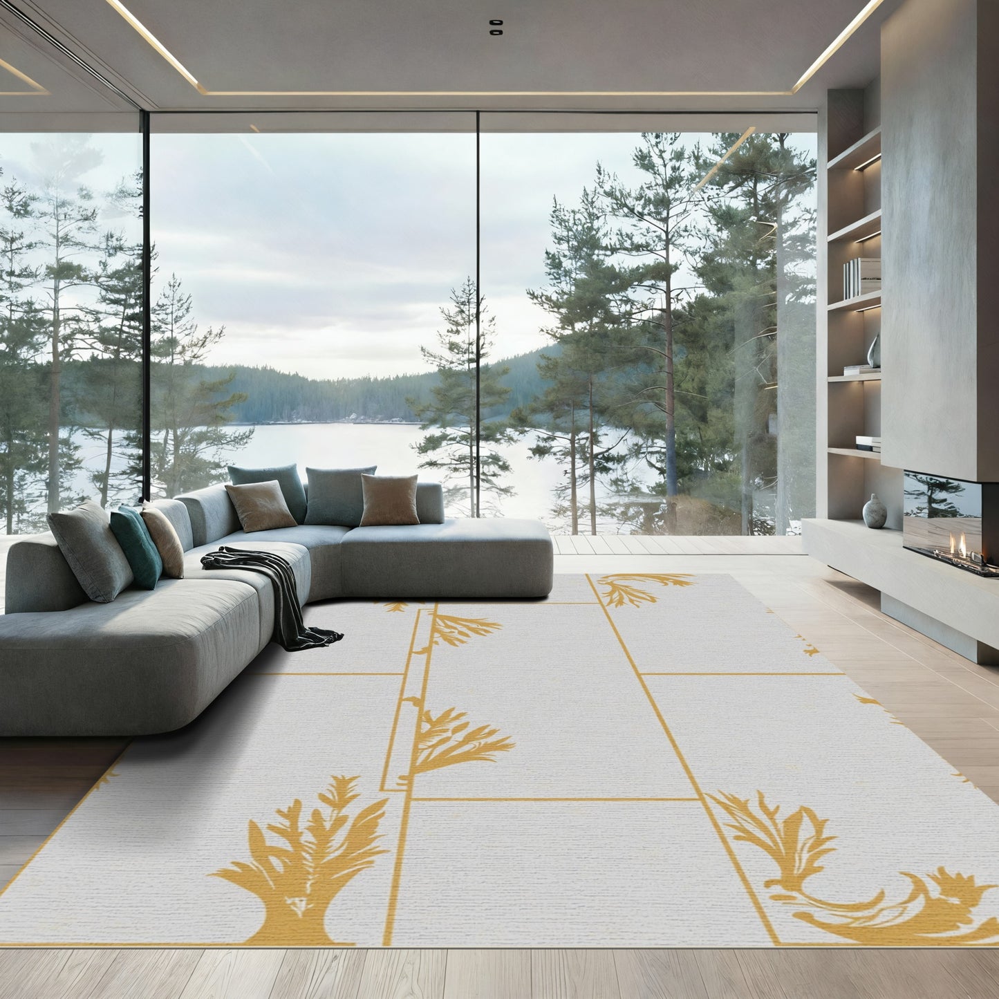 Golden Filigree Vine Grid Rug