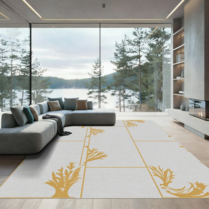 Golden Filigree Vine Grid Rug