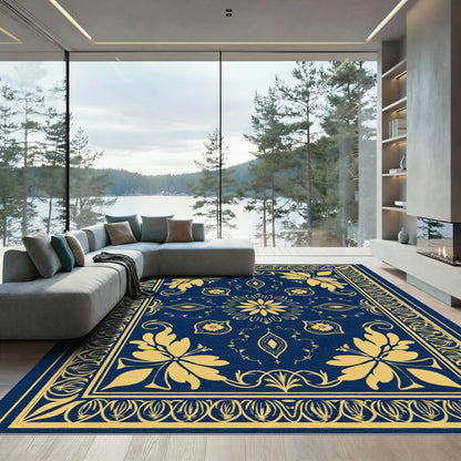 Golden Flourish Blue Floral Composition Rug