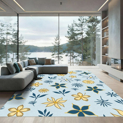Light Blue Floral Foliage Scatter Rug