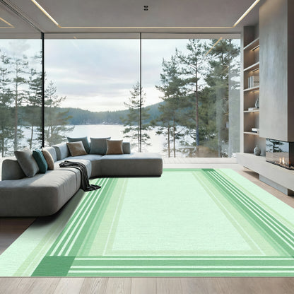 Mint Green Striped Border Rectangular Rug